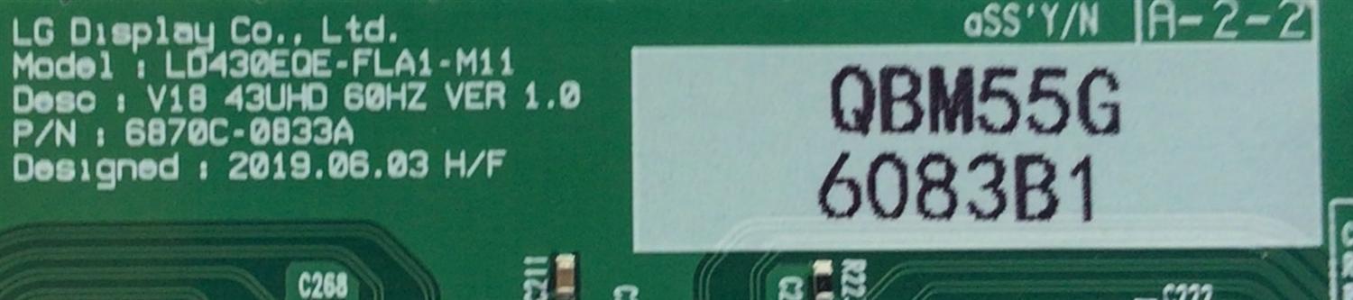 T-CON PARA MONITOR LG UHD 4K / NUMERO DE PARTE 6871L-6083B / 6870C-0833A / 6083B / LD430EQE-FLA1-M11 / PANEL LD430EQE (FL)(A1) / MODELO 43UN700 / 43UN700-BY / 43UN700-BY.AUSLMSN - Imagen 2